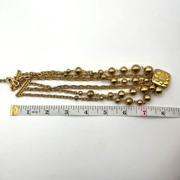 Vintage 80s Liz Claiborne Layered Beaded sunFlower pendant charm style Gold tone - Picture 4 of 5